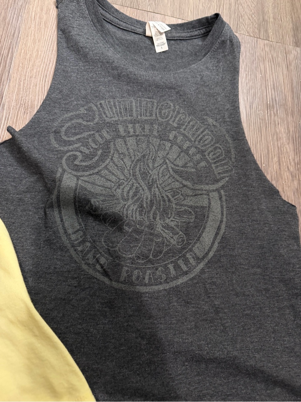 Summer Moon Coffee Graphic Tank Tops - yellow & gray- small - Picture 3 of 4
